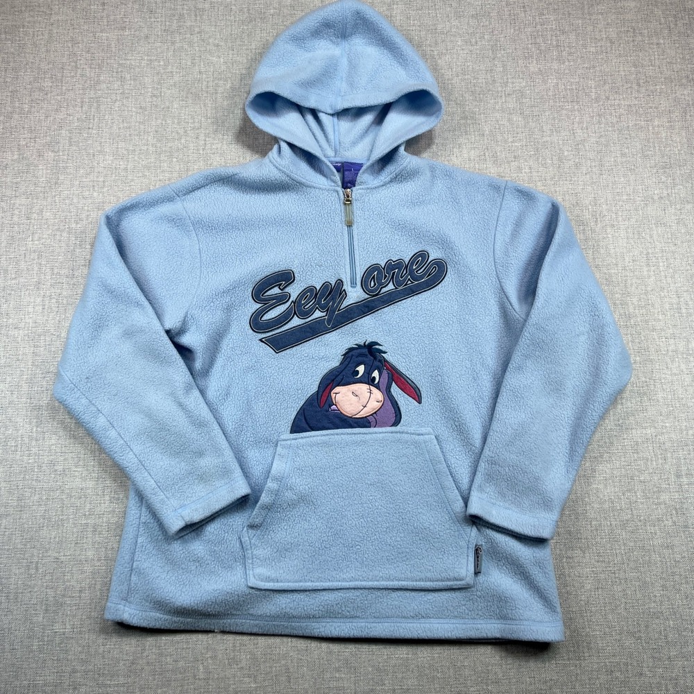 Vintage 90s Disney Eeyore Fleece Hoodie Women's L Blue Winnie the Pooh Kawaii